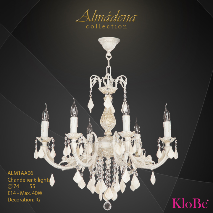 ALM1AA06- Chandelier 6 L  Almadena collection KloBe Classic