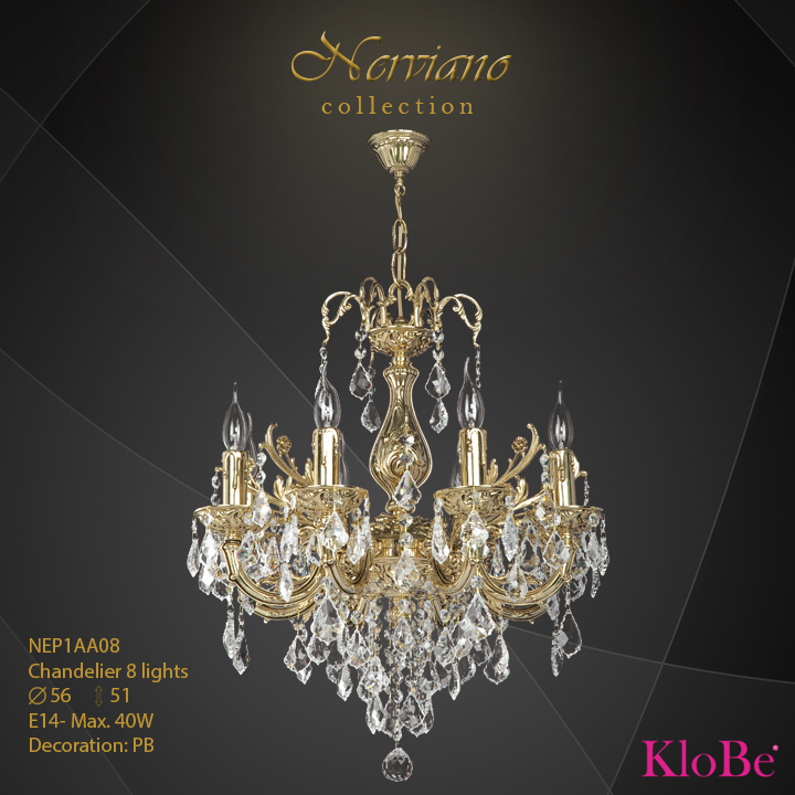 NEP1AA08 - Chandelier 8 L Nerviano collection KloBe Classic