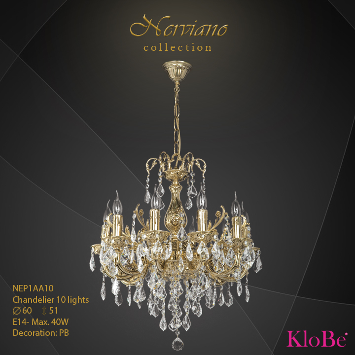 NEP1AA10 - Chandelier 10 L Nerviano collection KloBe Classic