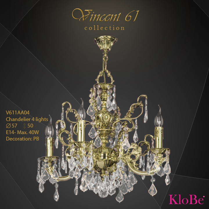 V611AA04 -CHANDELIER 4L V61  collection KloBe Classic