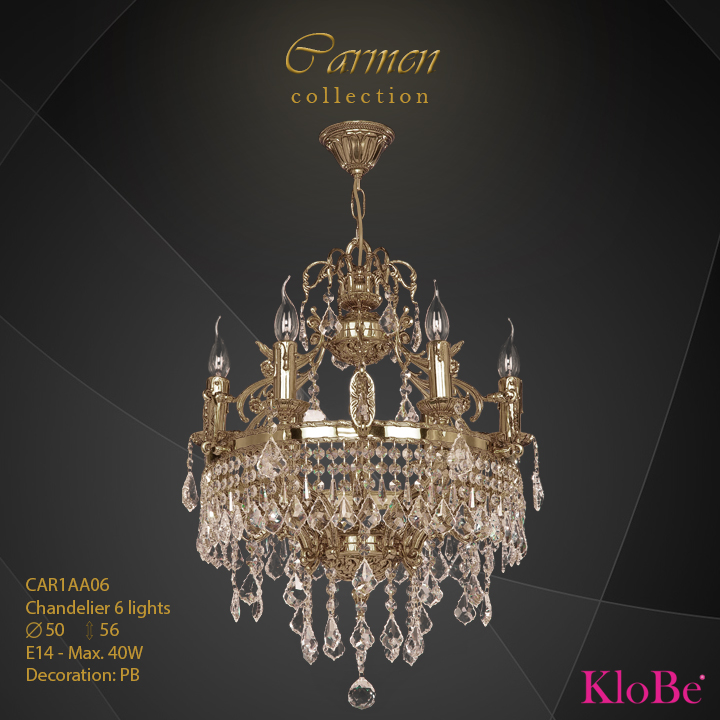 CAR1AA06 - Chandelier 6 L Carmen collection KloBe Classic