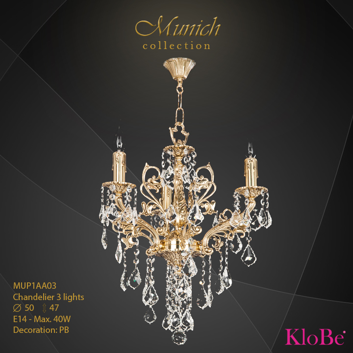 Luminaria de araña 3 luces - colección Munich - KloBe Classic