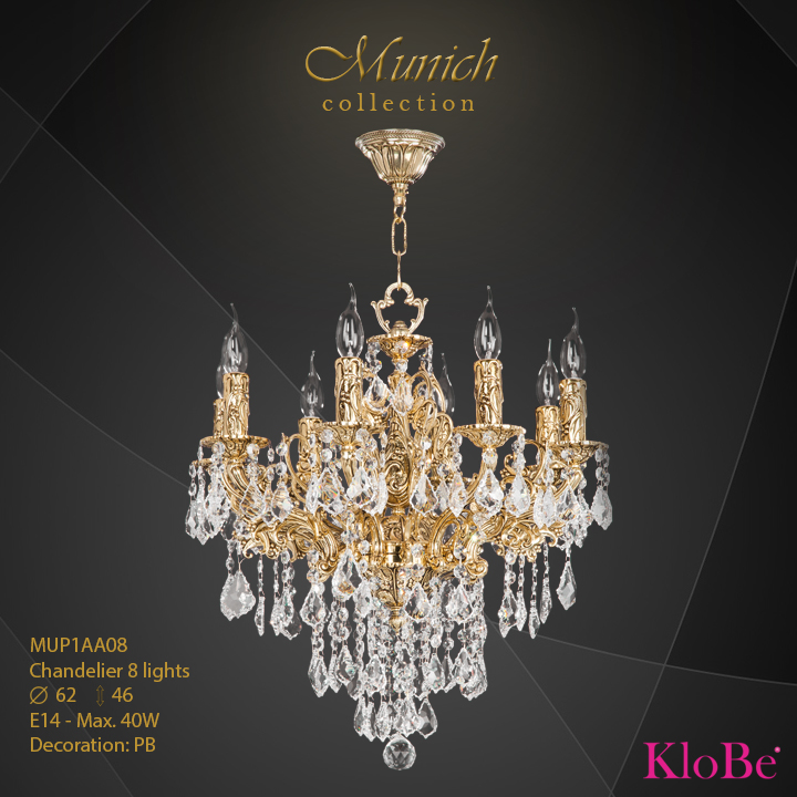 Luminaria de araña 8 luces - colección Munich - KloBe Classic
