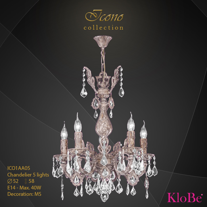 ICO1AA05 - Chandelier 5 L Icono collection KloBe Classic