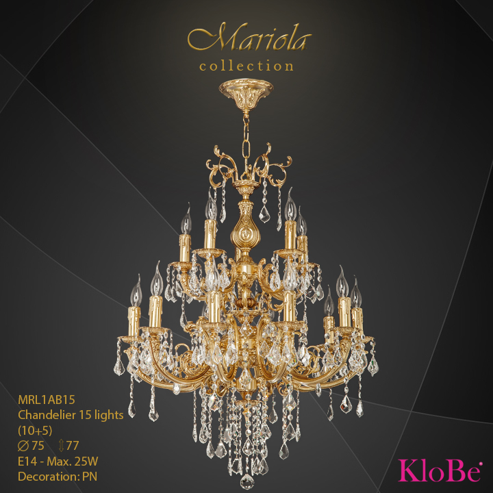 MRL1AB15 -Chandelier 15 L Mariola collection KloBe Classic