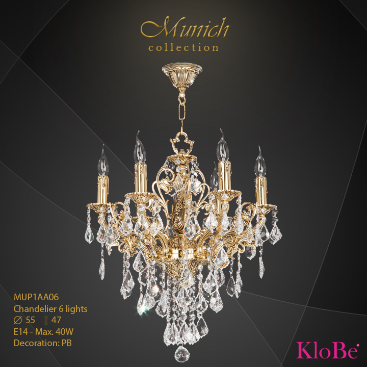 MUP1AA06 - Chandelier 6 L  Munich collection KloBe Classic