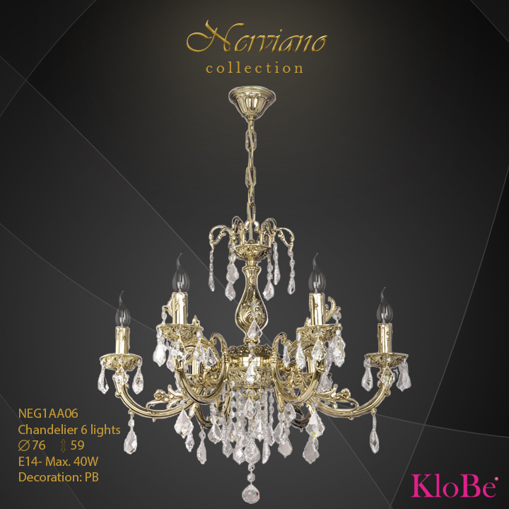 NEG1AA06 - Chandelier 6 L Nerviano collection KloBe Classic