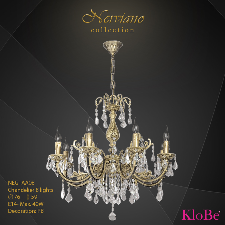 NEG1AA08 - Chandelier 8 L Nerviano collection KloBe Classic