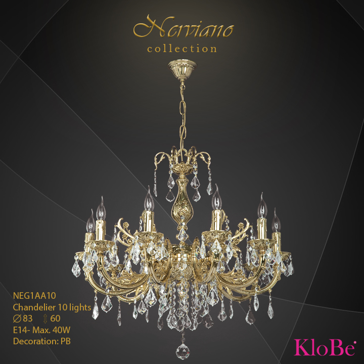 NEG1AA10 - Chandelier 10 L Nerviano collection KloBe Classic