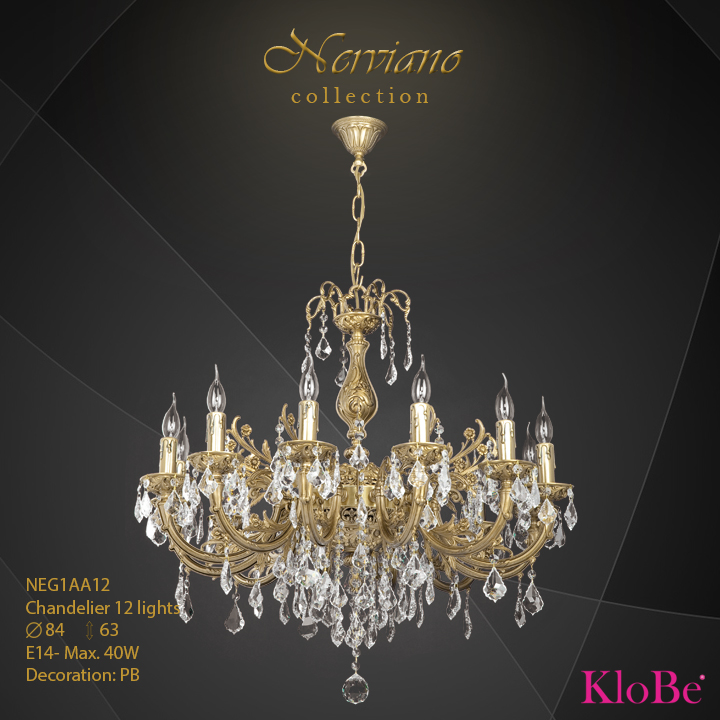 NEG1AA12 - Chandelier 12 L Nerviano collection KloBe Classic