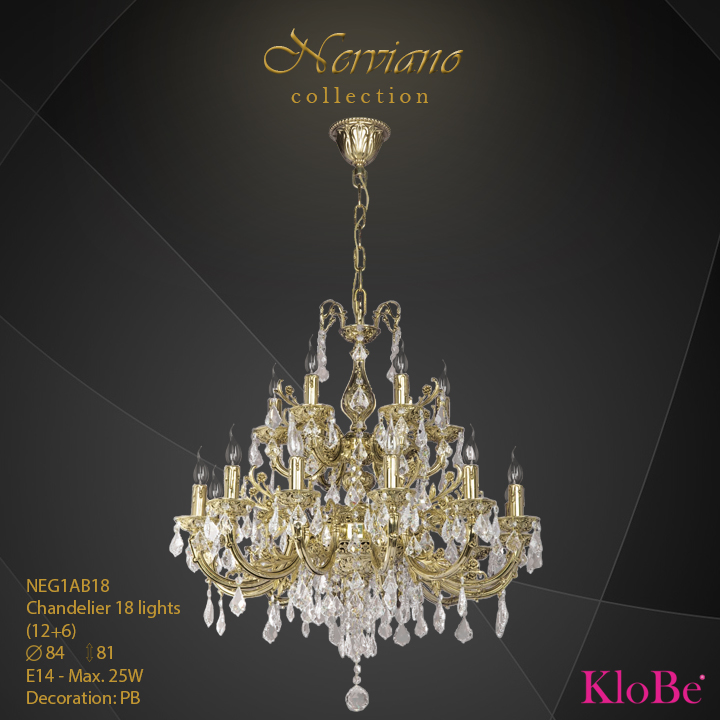 NEG1AB18 - Chandelier 18 L Nerviano collection KloBe Classic