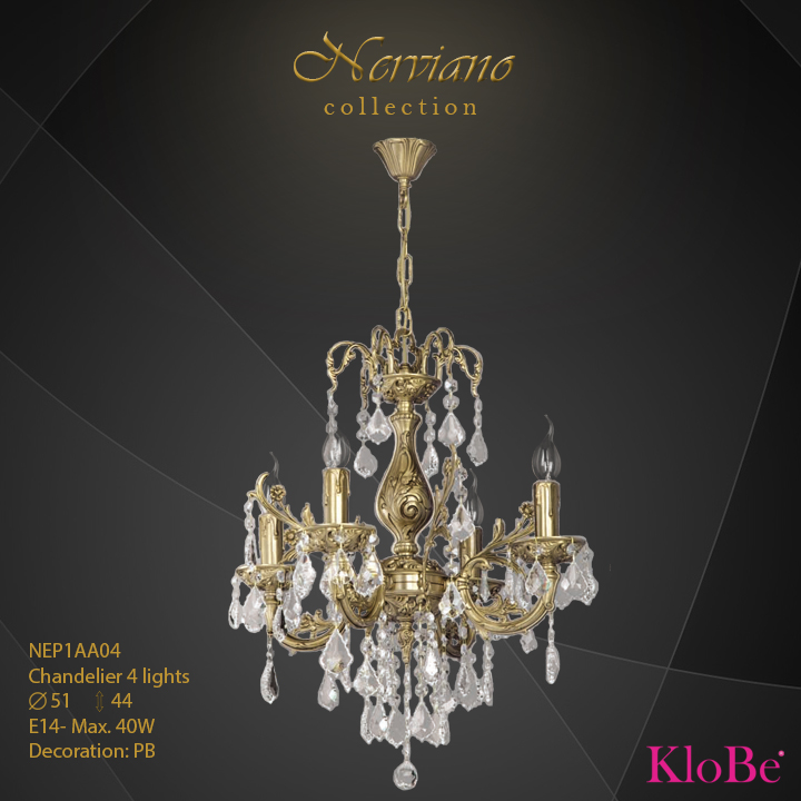 NEP1AA04 - Chandelier 4 L Nerviano collection KloBe Classic