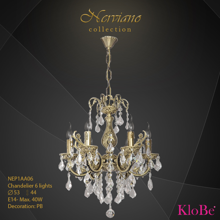 NEP1AA06 - Chandelier 6 L Nerviano collection KloBe Classic