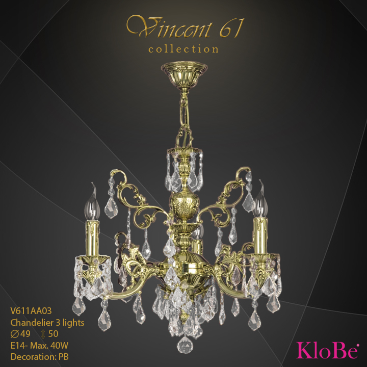 V611AA03 -CHANDELIER 3L V61  collection KloBe Classic