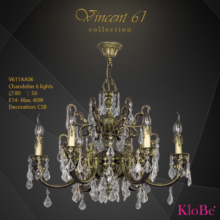 V611AA06 -CHANDELIER 6L V61 collection KloBe Classic