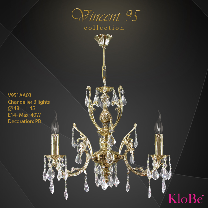 V951AA03 - CHANDELIER 3L V95 collection KloBe Classic